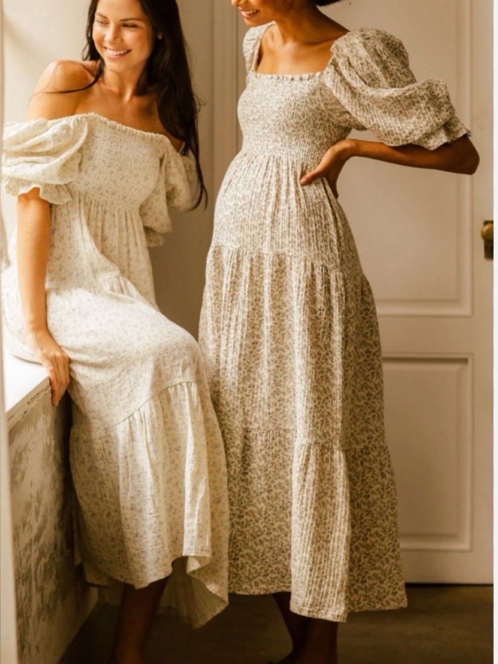 Cream Tiered smocked maxi Dress with Gold Leopard Print XL PTP 19’ L 52’